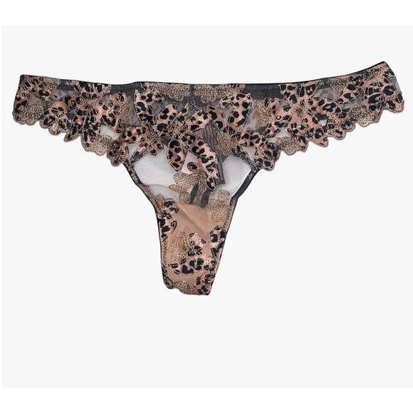 Victoria's Secret Blush Leopard Floral Embroidered Thong - M - Picture 1 of 6